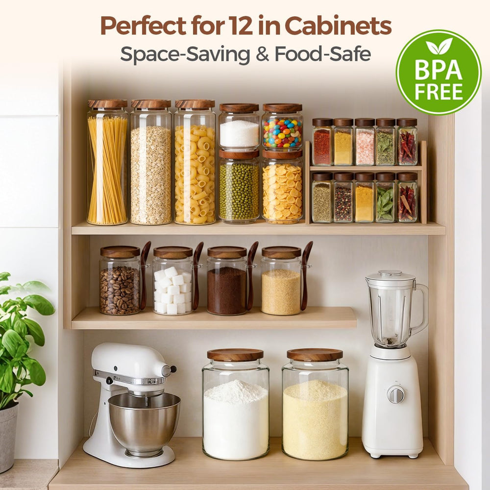 ComSaf Glass Pantry Storage Container with Acacia Wood Lids 1.1/0.5Qt 6Pack