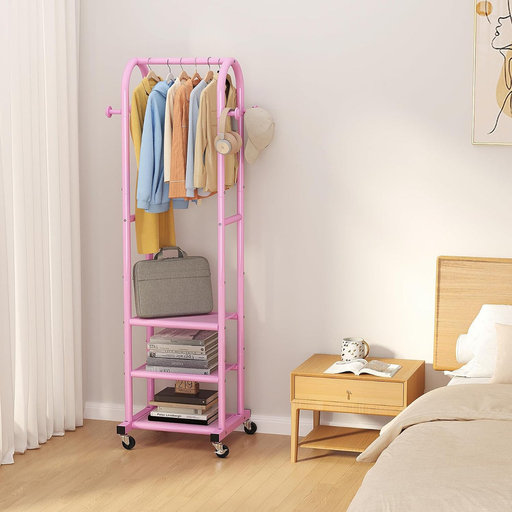 Dttwacoyh Clothing Rack with Wheels,Narrow Metal Garment Rack,Pink
