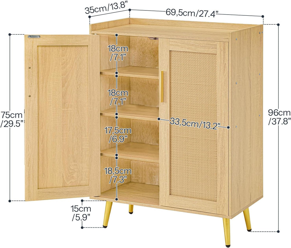 HOOBRO Shoe Cabinet, 5-Tier Shoe Storage Cabinet, Rattan Shoe Cabinet with Do...