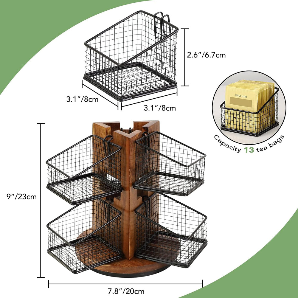 HTB Carousel Tea Bag Organizer for Counter with 6 Removable Tea Baskets