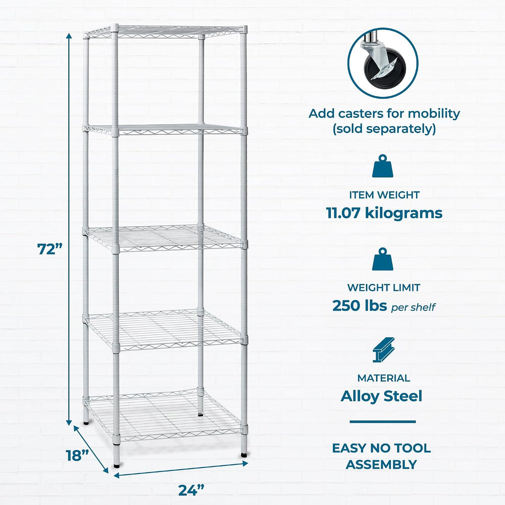 Honey-Can-Do 5-Tier Heavy Duty Adjustable Shelving Unit, 250-lb Per Shelf NSF...