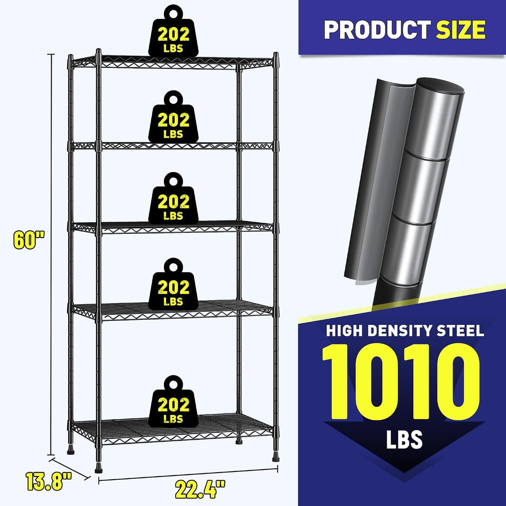 5 Tier Wire Shelving, 1010LBS Pantry Shelves Storage Shelves Adjustable Metal...