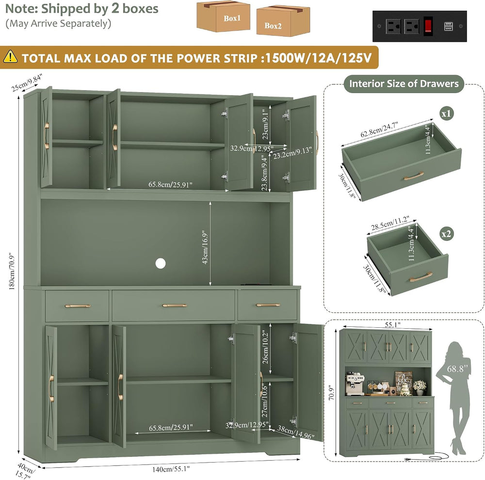 HOSTACK 71" Tall Kitchen Pantry Storage Cabinet, 55" W Kitchen Hutc...