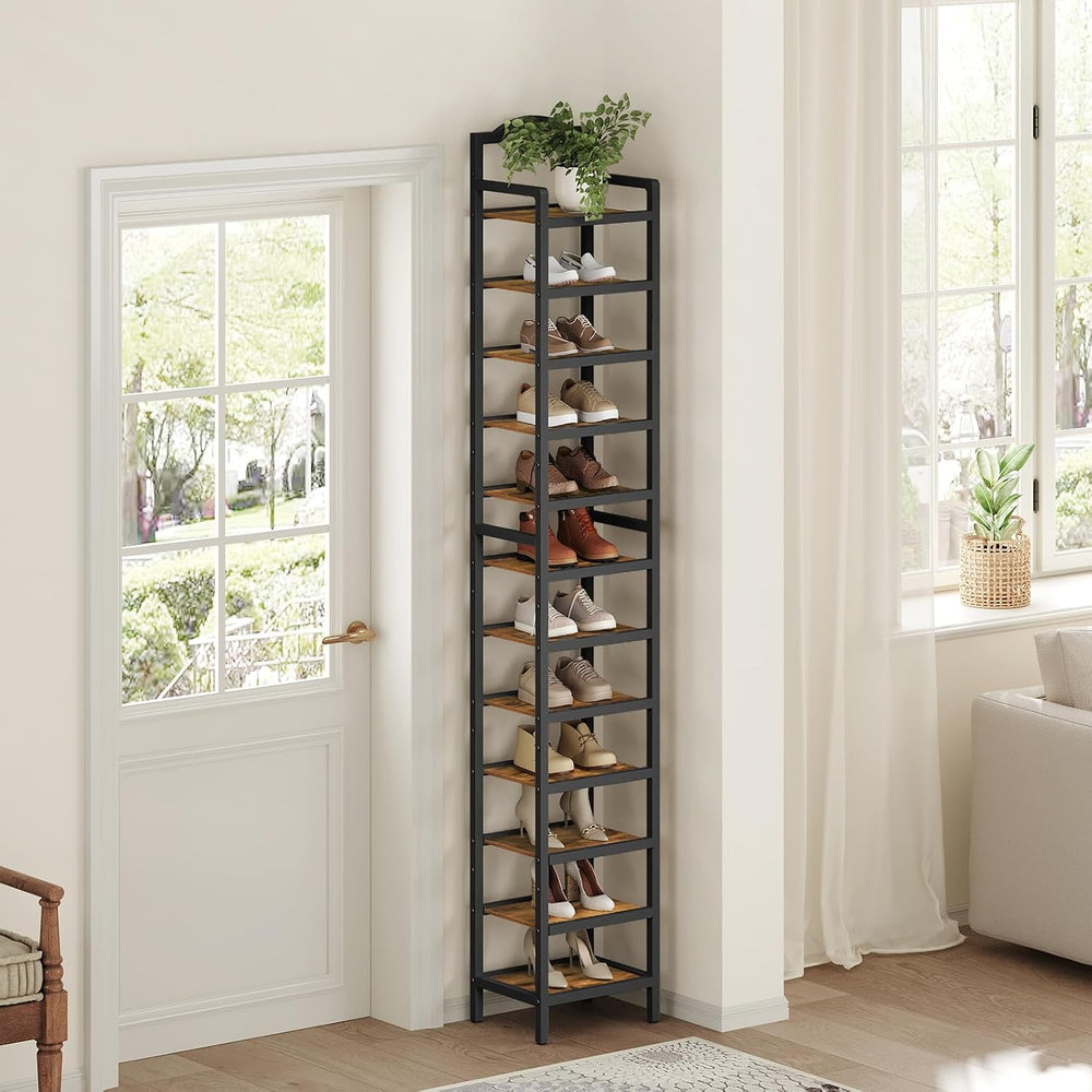 YATINEY 12-Tier Tall Shoe Rack, Vertical Shoe Organizer for Small Spaces, Woo...