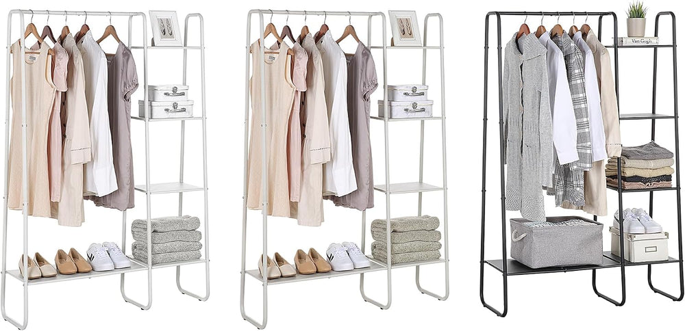 SunnyPoint Open Closet Garment Rack with 4-Tier Shelves & Bottom Storage ...