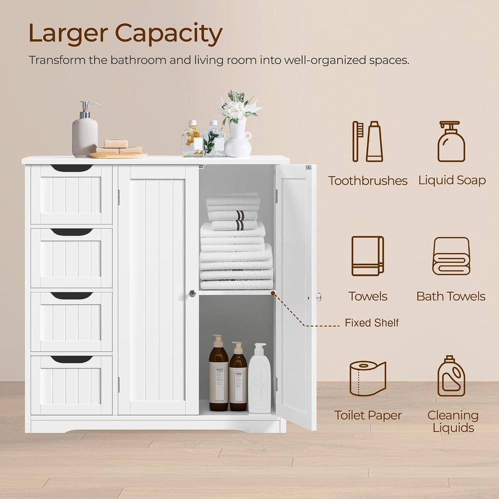 Yaheetech Small Bathroom Storage Cabinet with 4 Drawers & 2 Doors, White