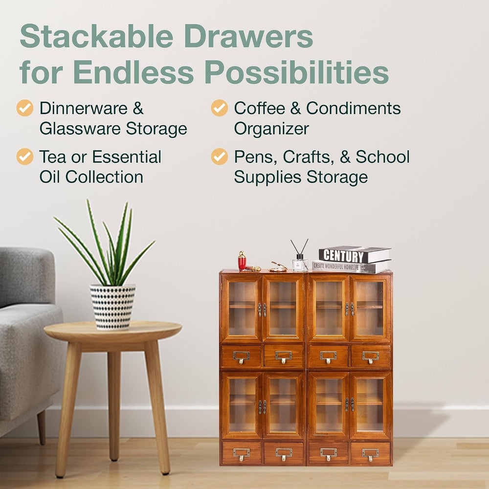 Stackable Modular Set of 4 Mini Cupboards - 8-Drawer Pantry Storage Cabinet -...