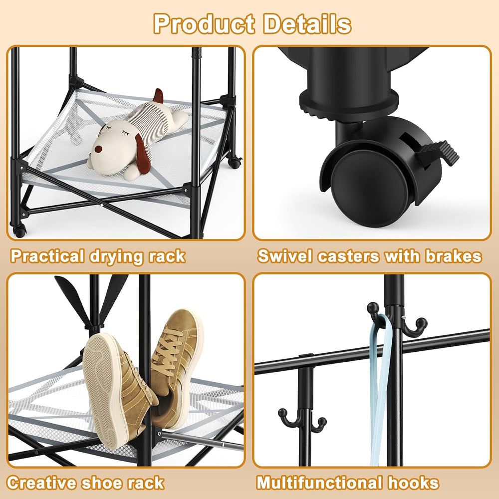 Portable Foldable Clothes Drying Rack - Adjustable Double Extendable Rods (33...