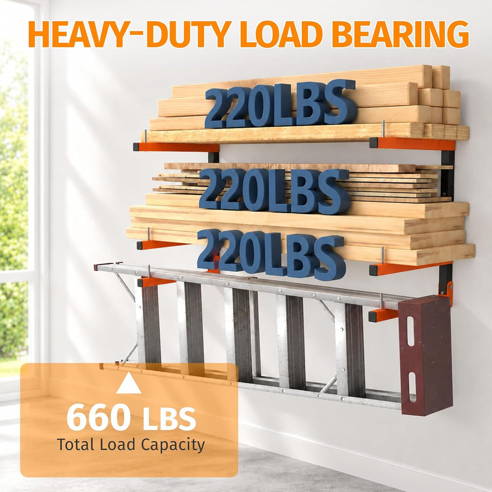 2 Pack Lumber Storage Rack Wall Mount, 660LBS Heavy Duty Wood Rack- Orange
