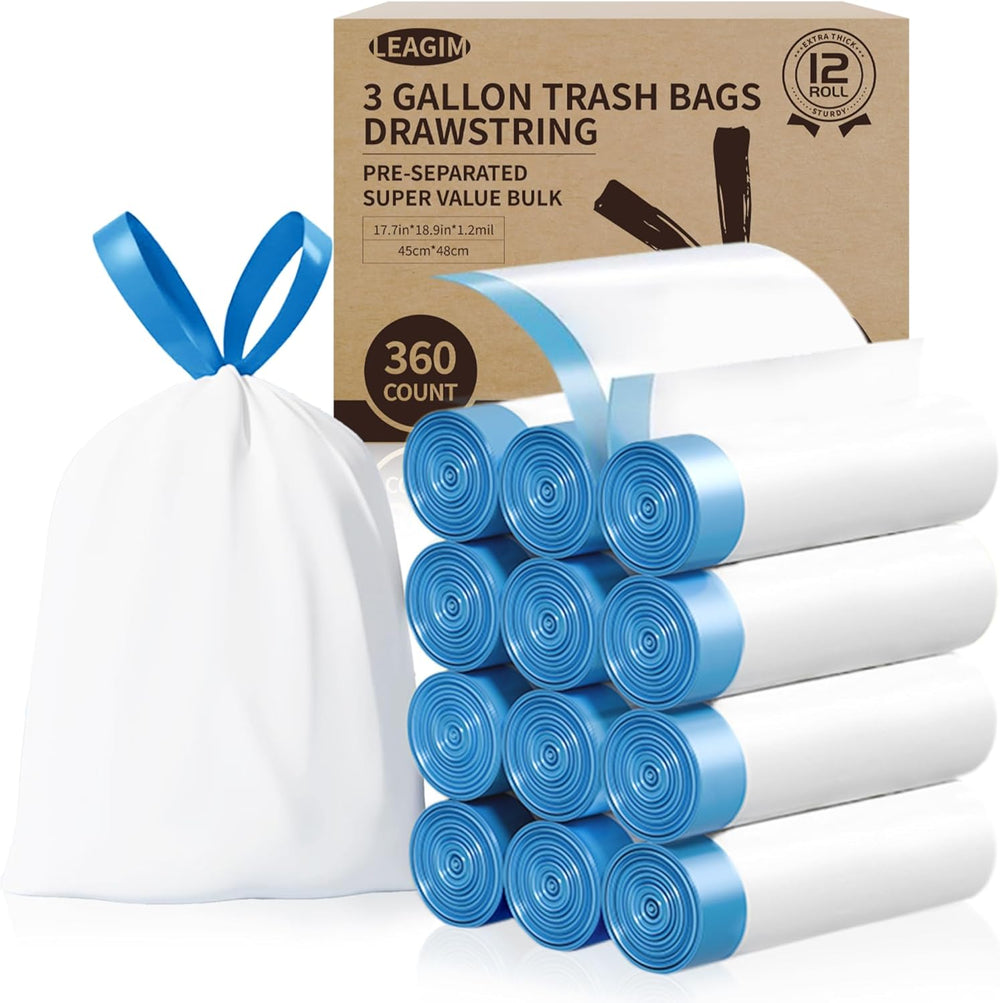 Small Trash Bags 3 Gallon, 360 Count -1.2 Mil Drawstring Mini Garbage Bags, W...