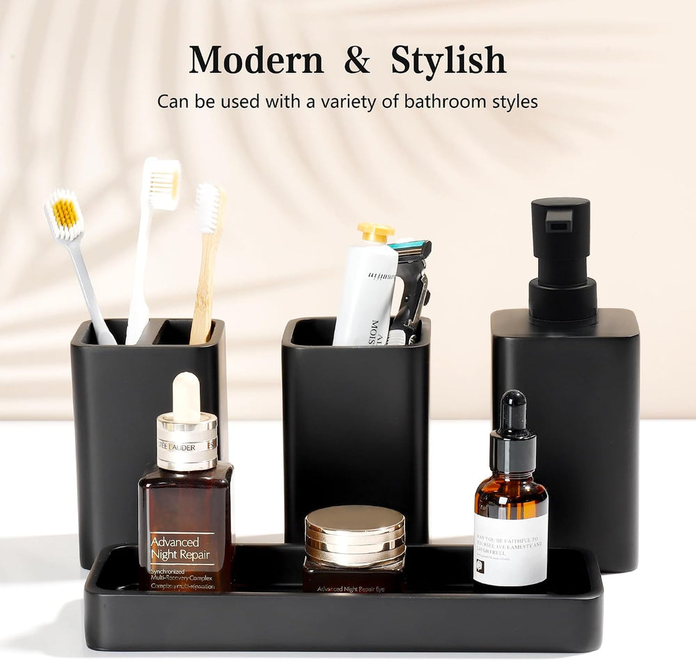 Bathroom Accessories Set, 4 Piece Toothbrush Holder Set, Matte Black