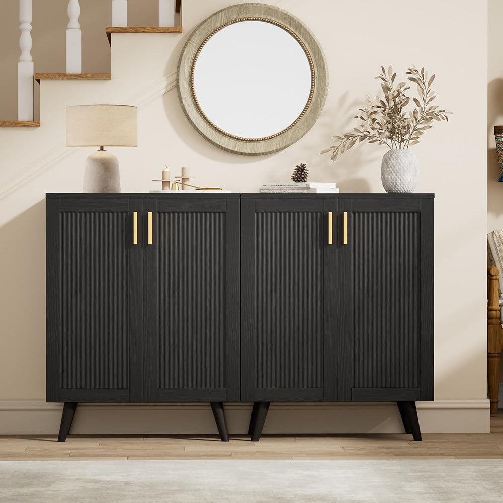 Fluted Shoe Cabinet with Doors, 4-Tier Entryway Shoe Storage