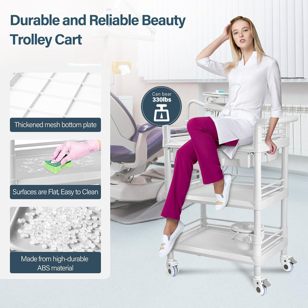 Beauty Salon Trolley Cart, Esthetician Cart with Wheels & Bucket and 2 Bi...