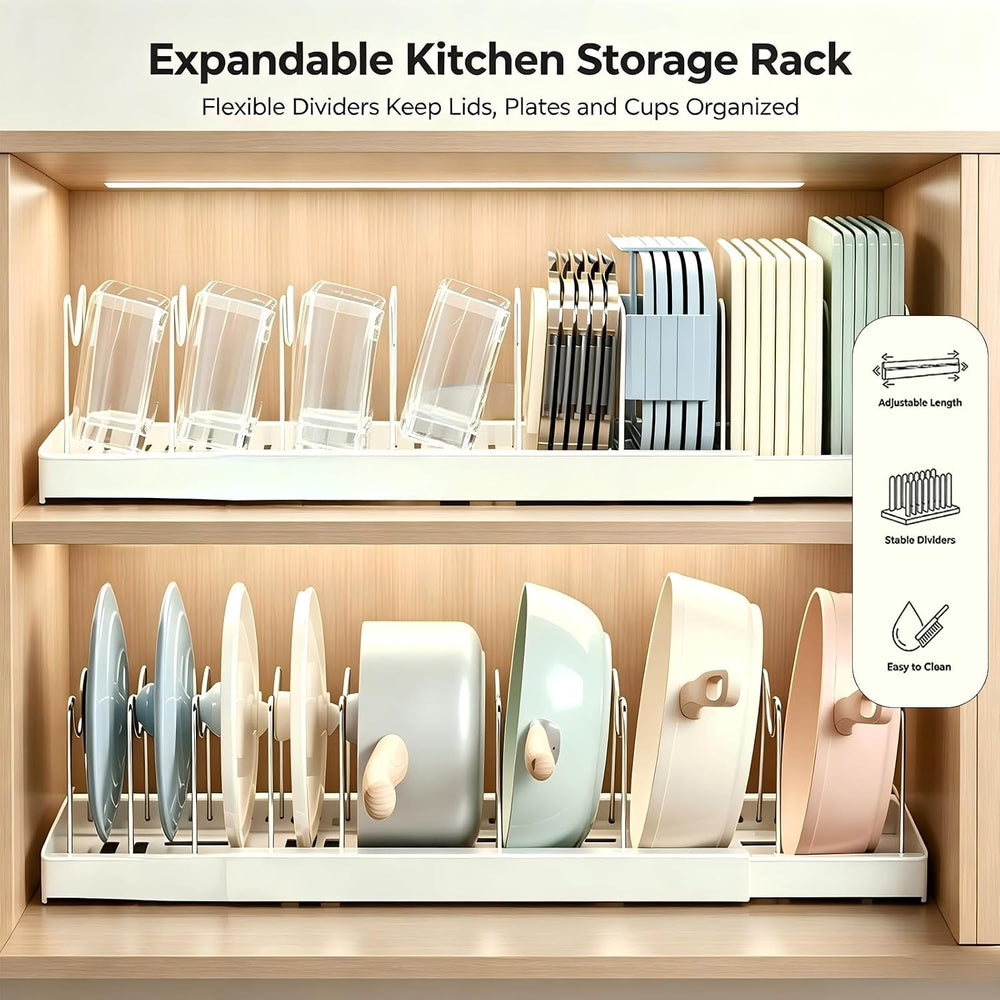 Expandable Kitchen Pot & Pan Lid Storage Rack 2 Pack, Adjustable Divider ...