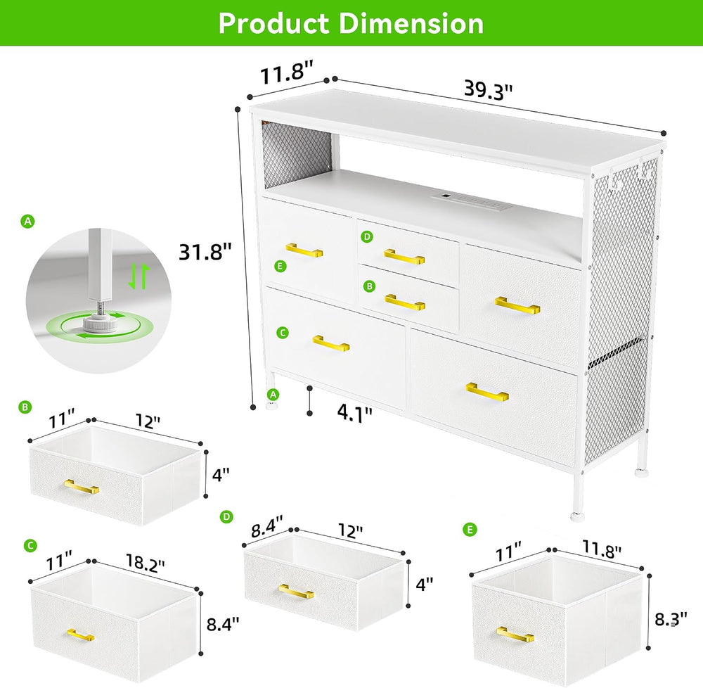 6 Drawer Chest with LED and Power, 45" TV Stand for Bedroom