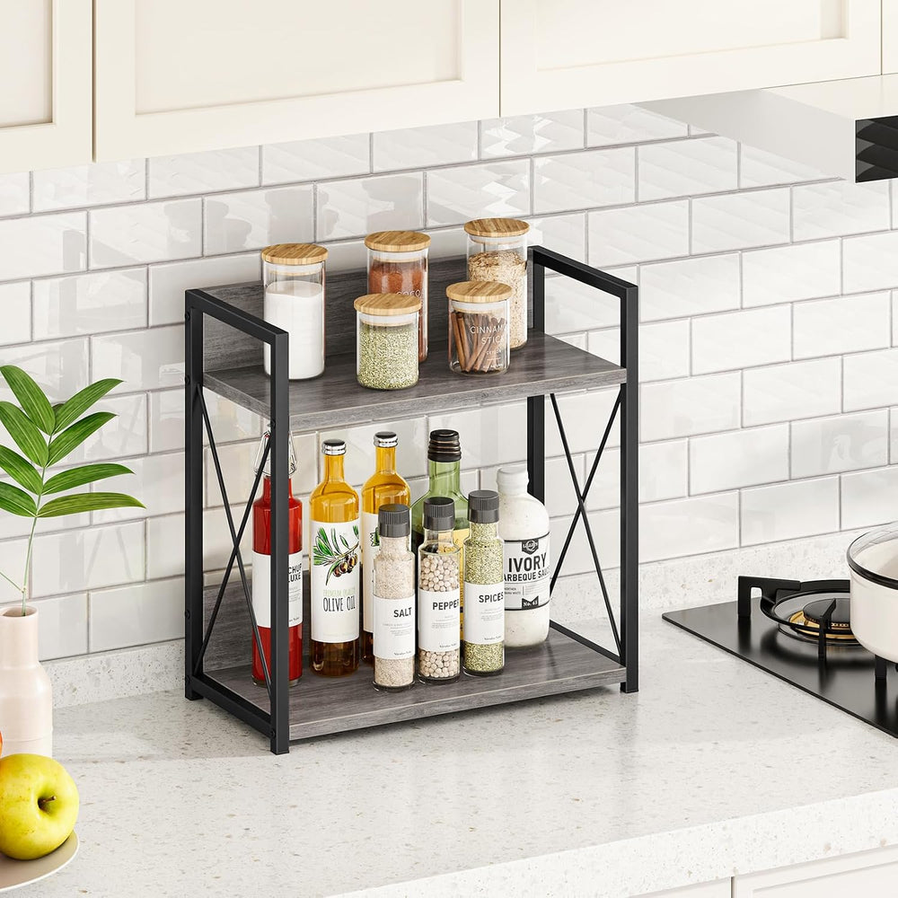 Giikin Coffee Bar Accessories, 2 Tier Spice Rack for Counter, Gray Kitchen Co...