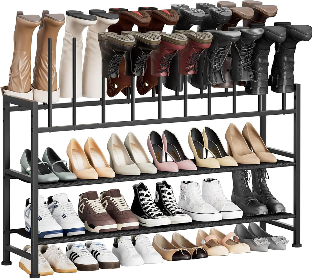 DIMJ Boot Rack 4-Tier - Black Metal Boot Storage Rack Tall Boots Organizer, M...