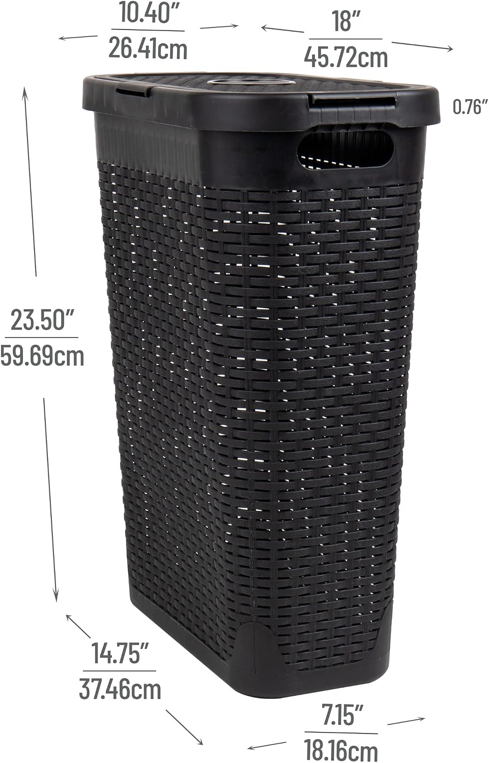 Mind Reader Slim Laundry Hamper with Lid, 40L Clothes Basket, Narrow Tapered ...