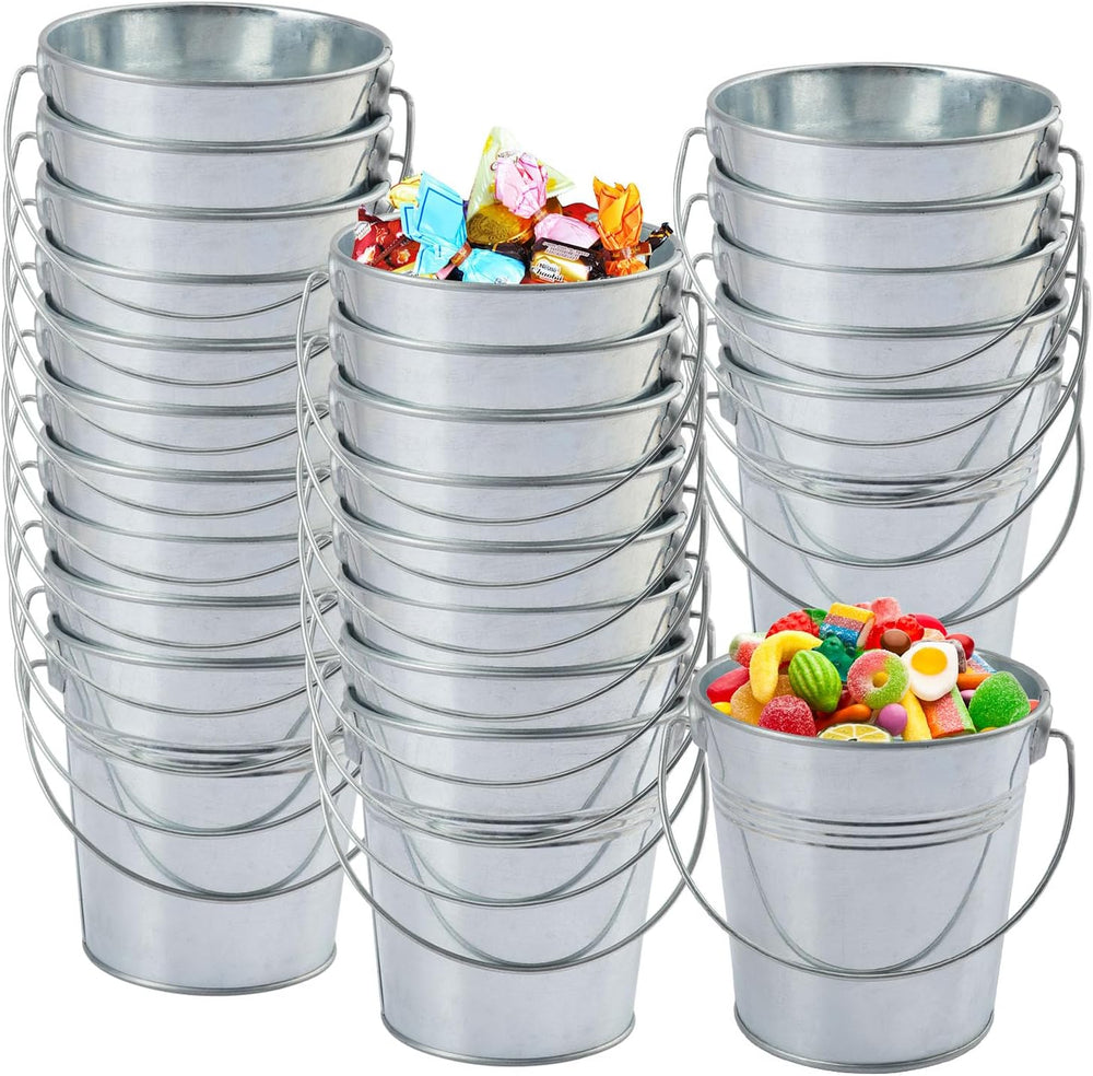 25 PCS 4.1 inch Galvanized Mini Tin Buckets, Silver Metal Buckets with Handle...