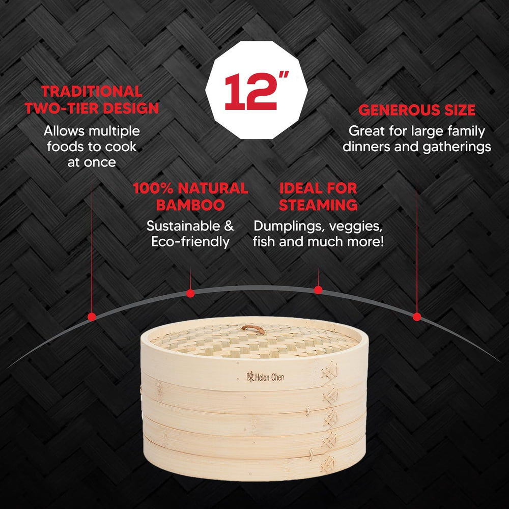 Helen's Asian Kitchen Bamboo Food Steamer with Lid - 100% Natural Bamboo ...
