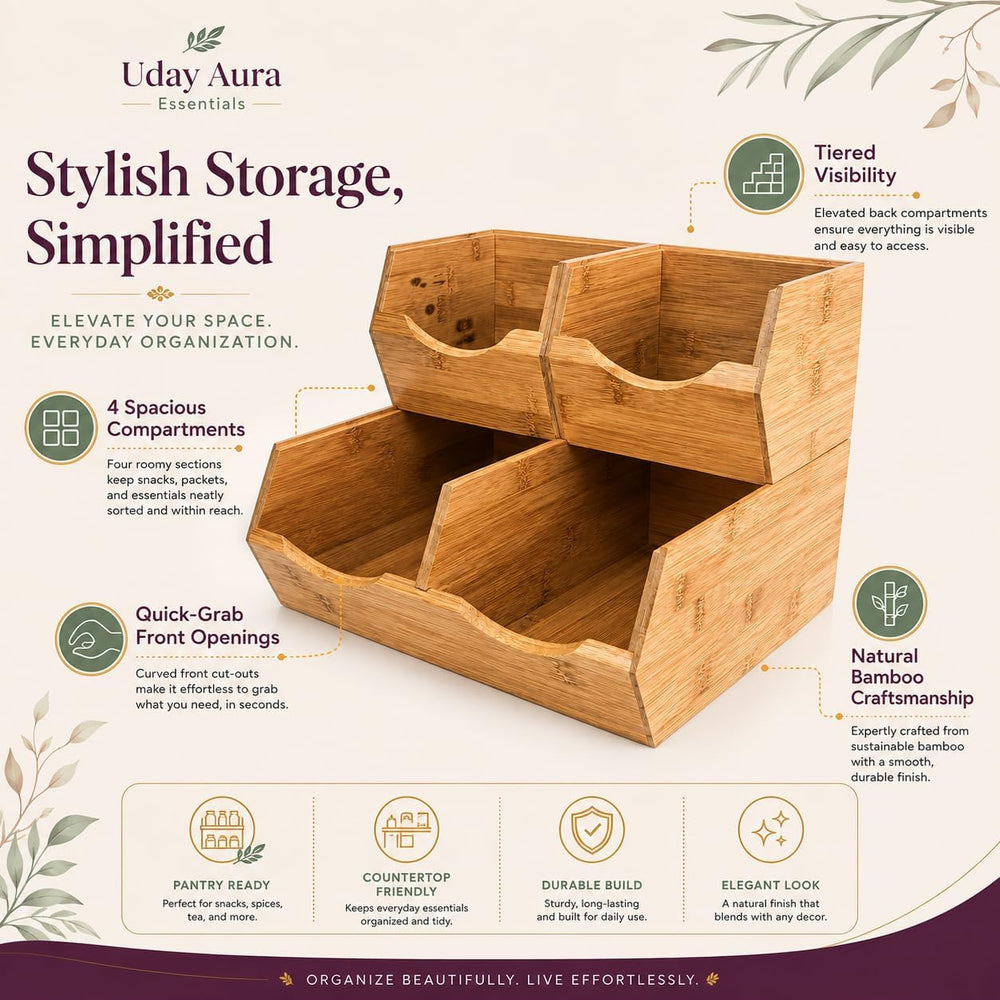 Bamboo Pantry Storage Bins - Stackable Potato & Onion Storage Bin Set of ...