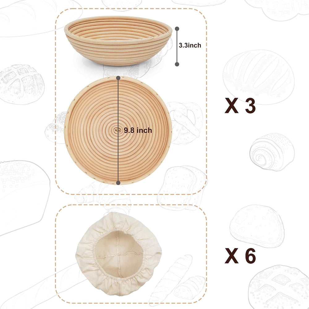 Banneton Bread Proofing Basket set of 3, 9.8 Inch Round Sourdough Proofing Ba...