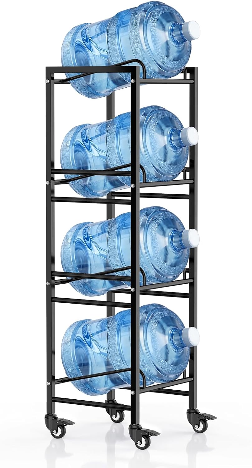 5 Gallon Water Jug Holder with 4 Locking Casters, 4-Tiers Water Jug Stand