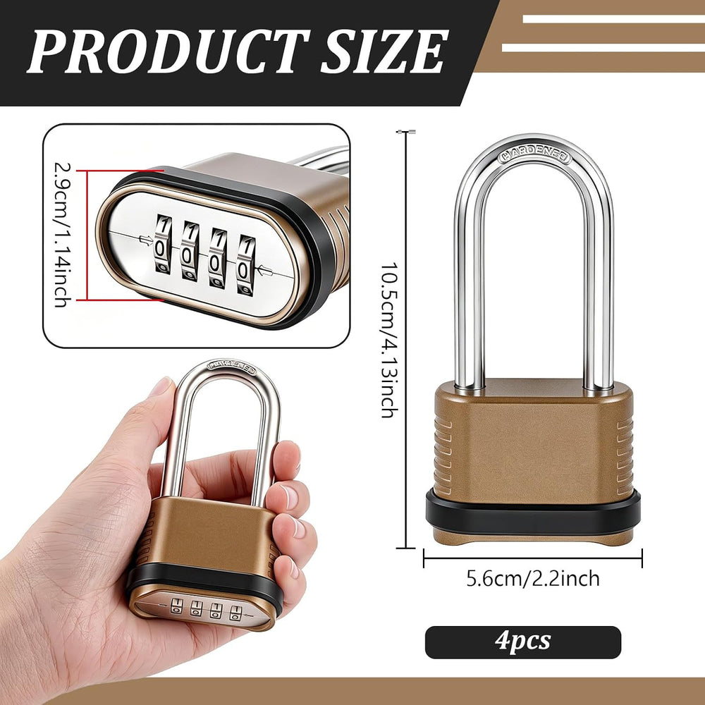 Peacoblue 4 Pack Heavy Duty Combination Lock, 4 Digit Combination Padlock wit...