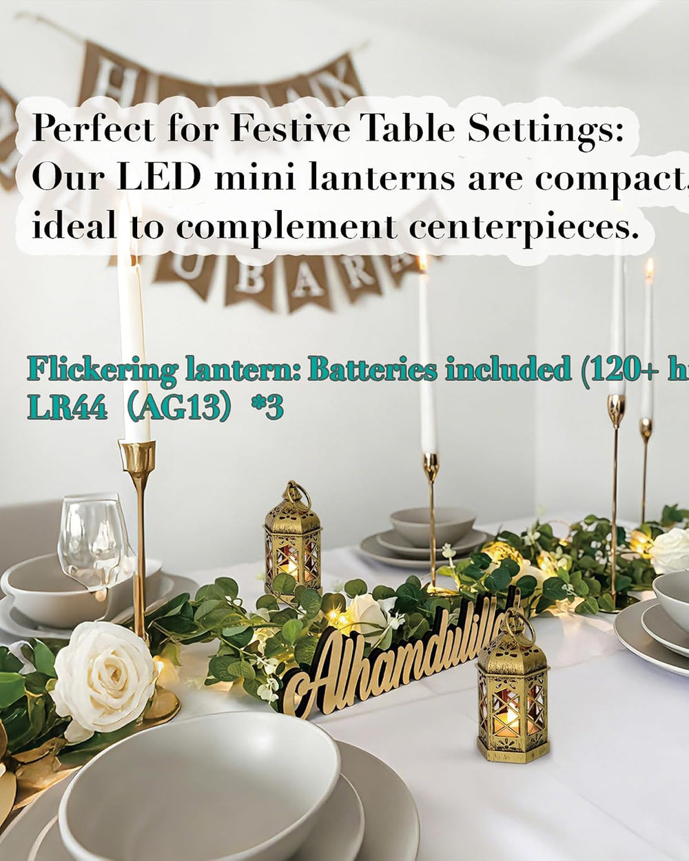 12-Pack Mini Gold Lanterns with Flickering LED Candles for Ramadan, Small Dec...