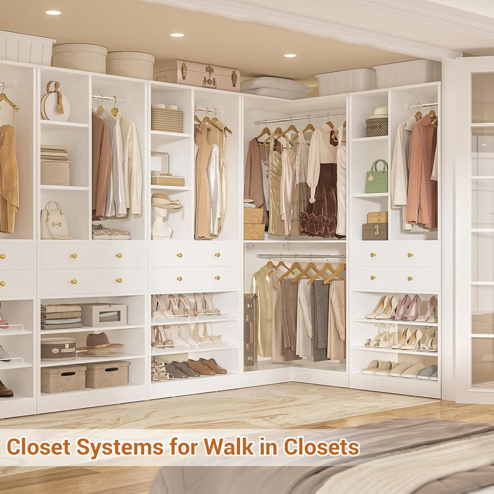 Besiost Corner Closet System with 2 Drawers, 3 Hanging Rods, 59.5" * 31....