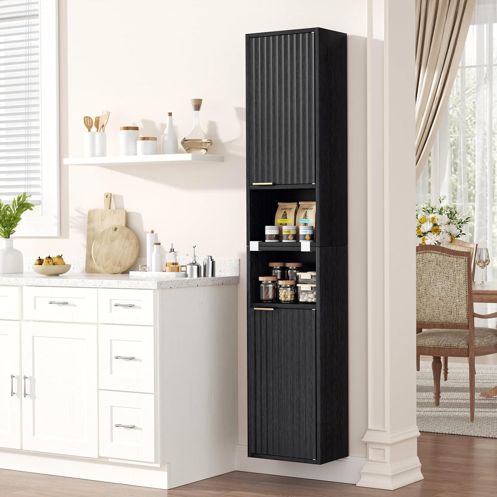 AKMAKM 59.1" Tall Slim Bathroom Storage Cabinet Black | Freestanding or ...