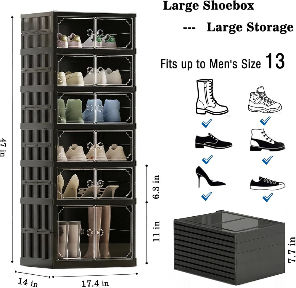 Foldable Shoe Storage Cabinet with Clear Magnetic Doors, 6-Tier No-Assembly S...