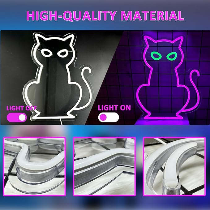 Cat Neon Signs for Wall Decor, Purple Cat LED Neon Sign USB Powered, Hallowee...
