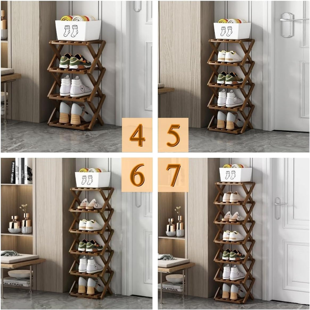 7 Tier Foldable Shoe Rack, Bamboo Vertical Shoe Organizer Tall for Multifunct...
