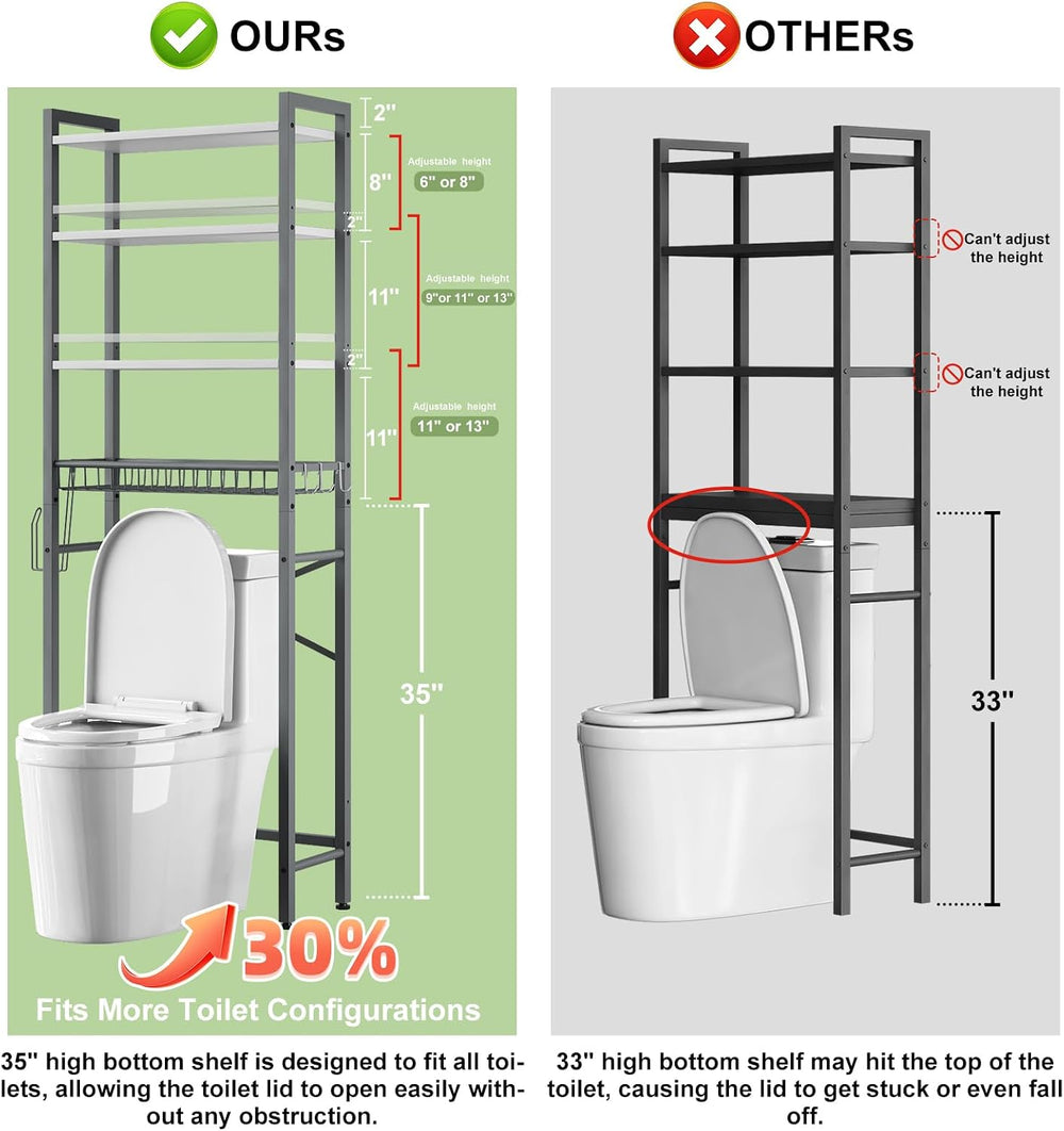 Over-The-Toilet Storage Rack, 4-Tier Bathroom Organizer Shelf Over Toilet wit...