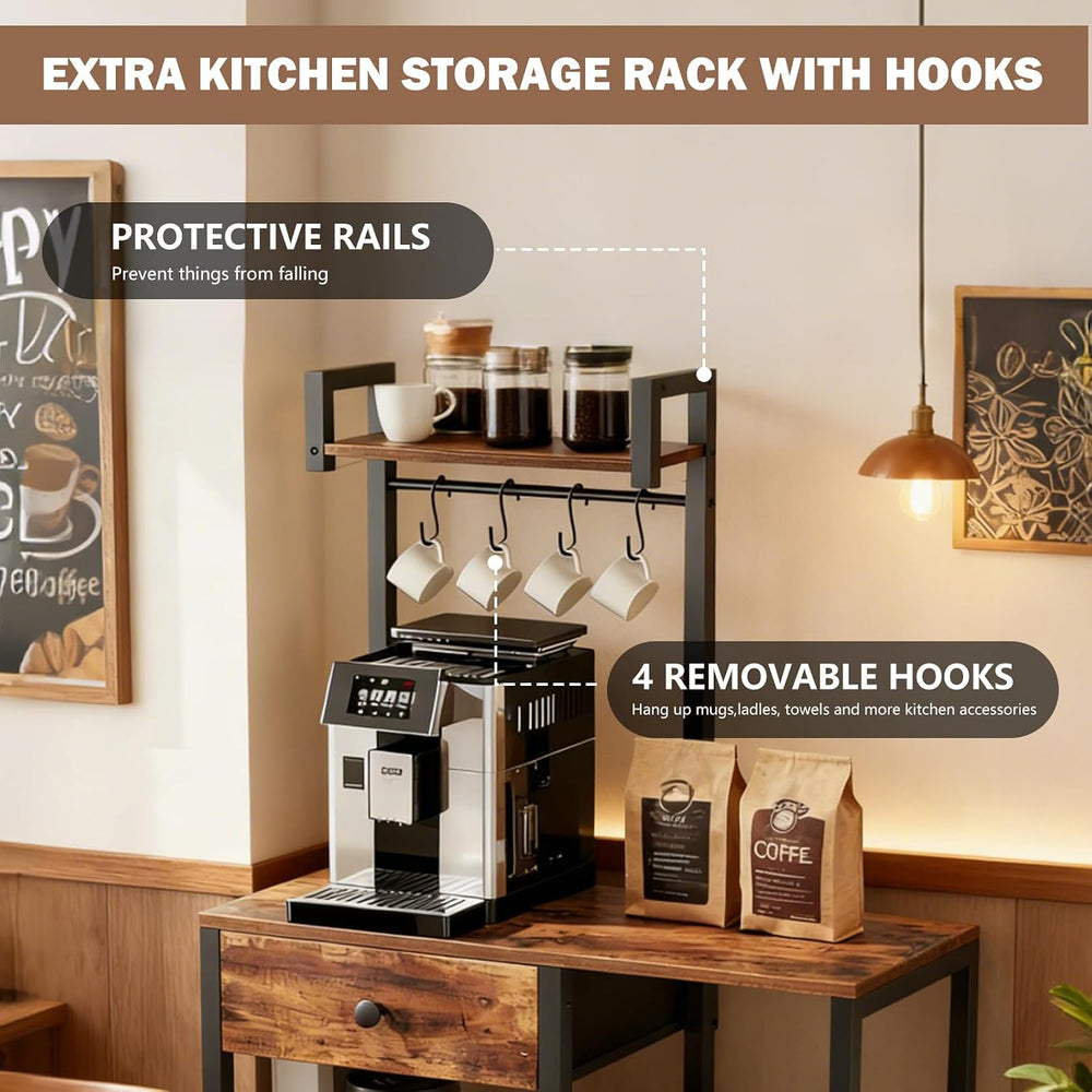 Kitchen Bakers Rack with Drawer,6 Tier Microwave Stand with Hooks