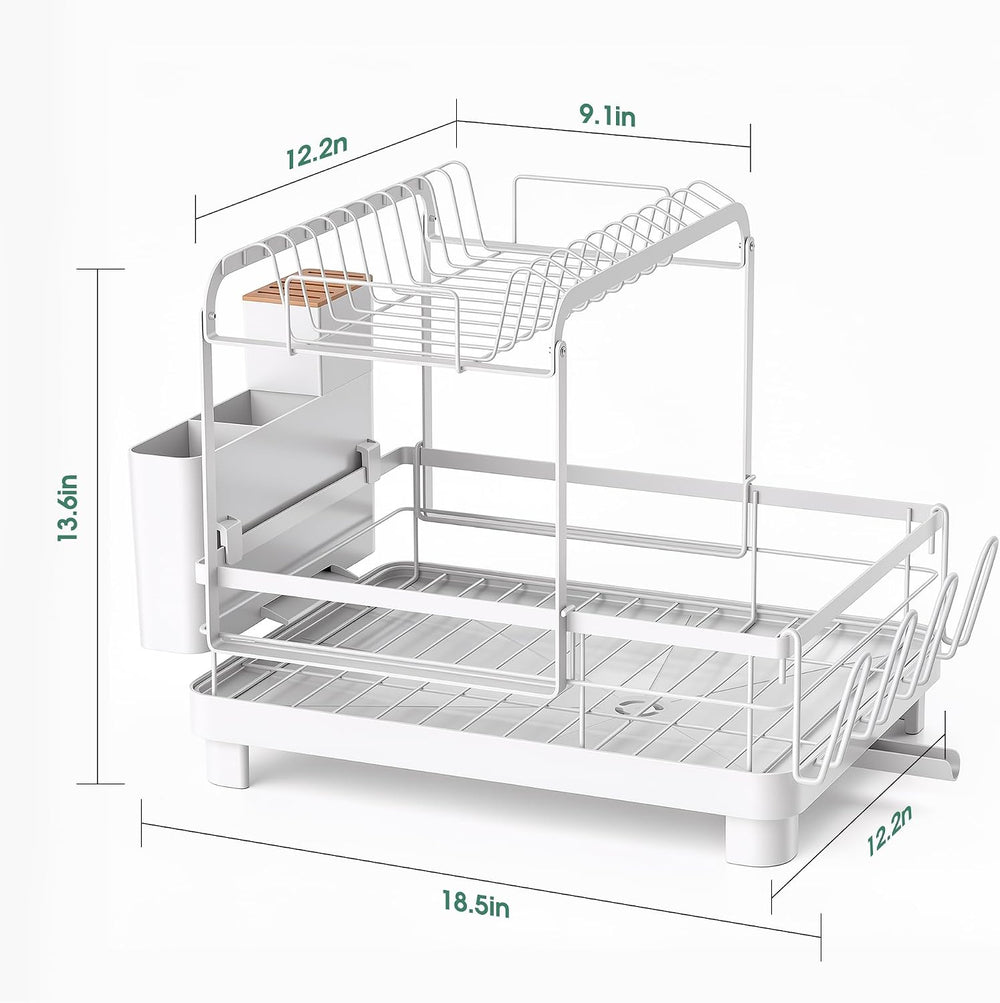 Runnatal 2-Tier Dish Drying Rack with Drainboard for Kitchen Counter