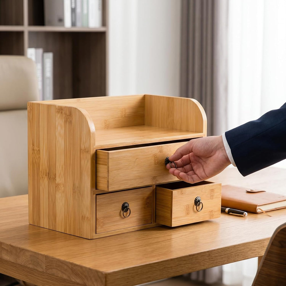 Nicunom Bamboo Desk Organizer, 3-Tier Bamboo Tabletop Storage Organization Mu...