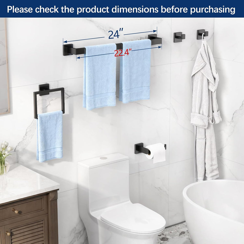 Bathroom Accessories Set Wall Mounted, 5-Piece 24In Matte Black