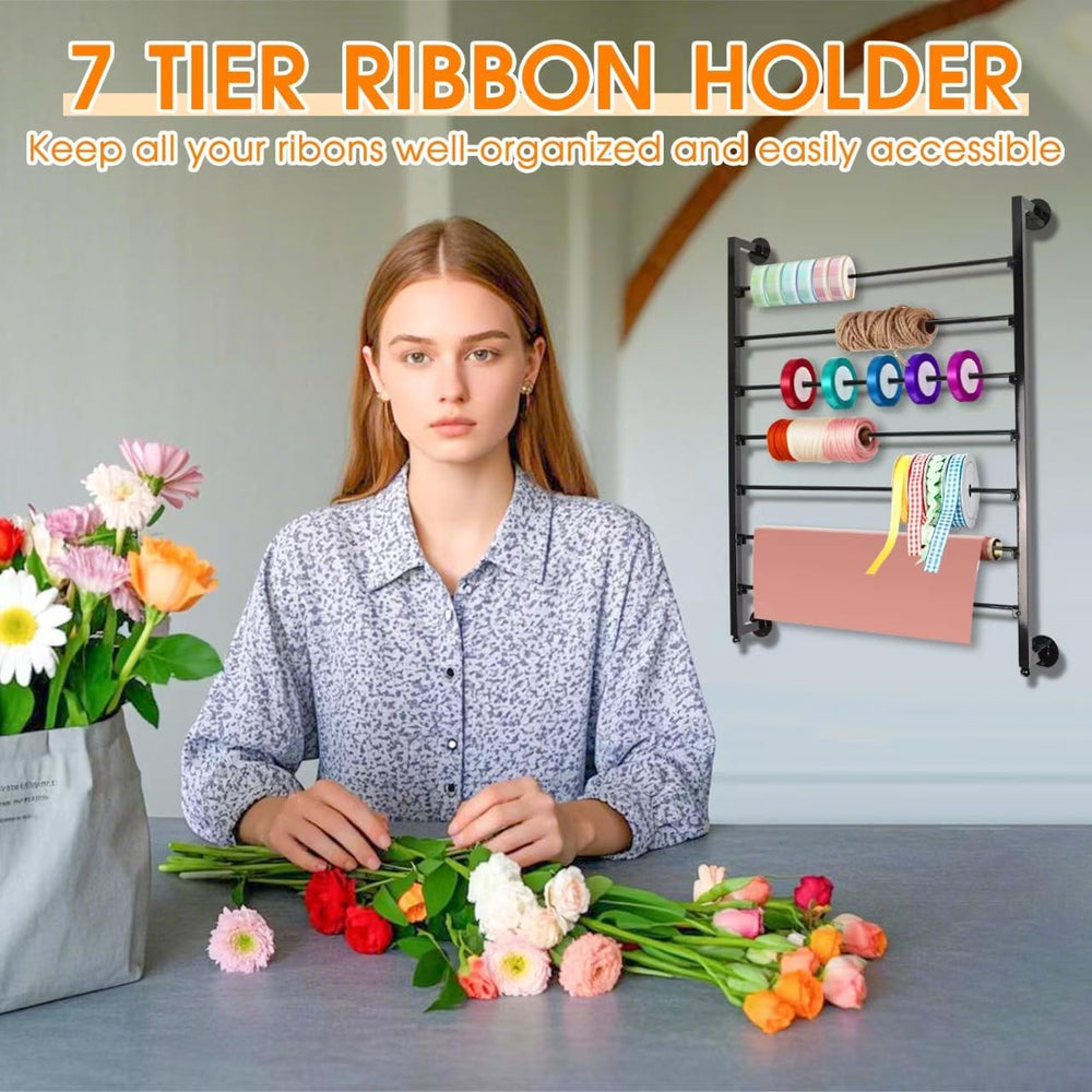 7 Tier Ribbon Storage Organizer, Wall Mounted Ribbon Organizer
