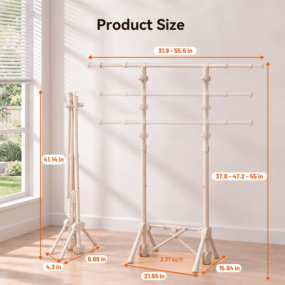 55"W Foldable Clothes Rack Portable Clothing Rack with 3 Adjustable Heights