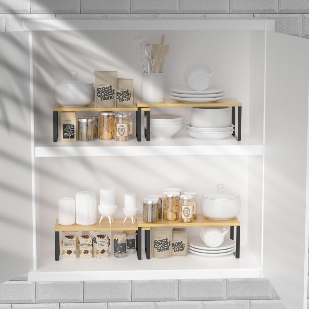 NEX Bamboo Cabinet Organizer Shelf, Kitchen Counter Shelves Set of 4