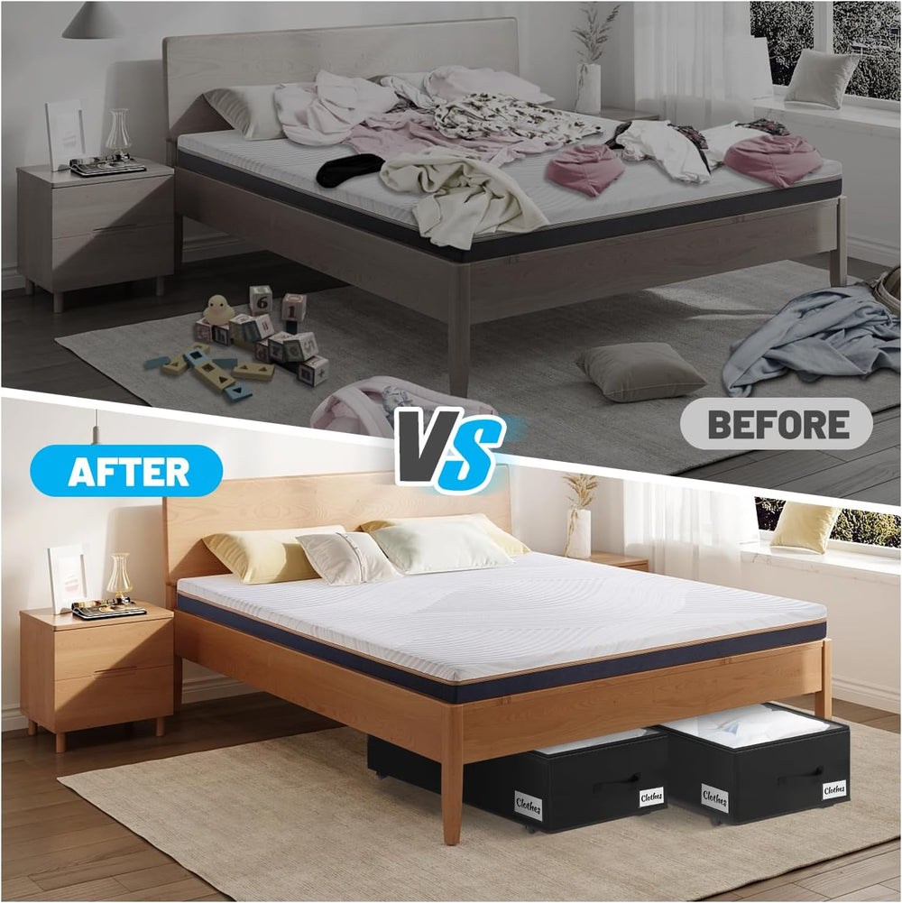 Under Bed Storage with Wheels, 3-Pack 10" Height XXL 75L Rolling Storage...