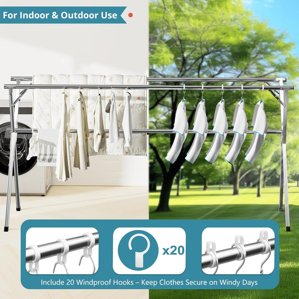 JAUREE 63 Inches Clothes Drying Rack, Drying Rack Clothing Folding Indoor Out...