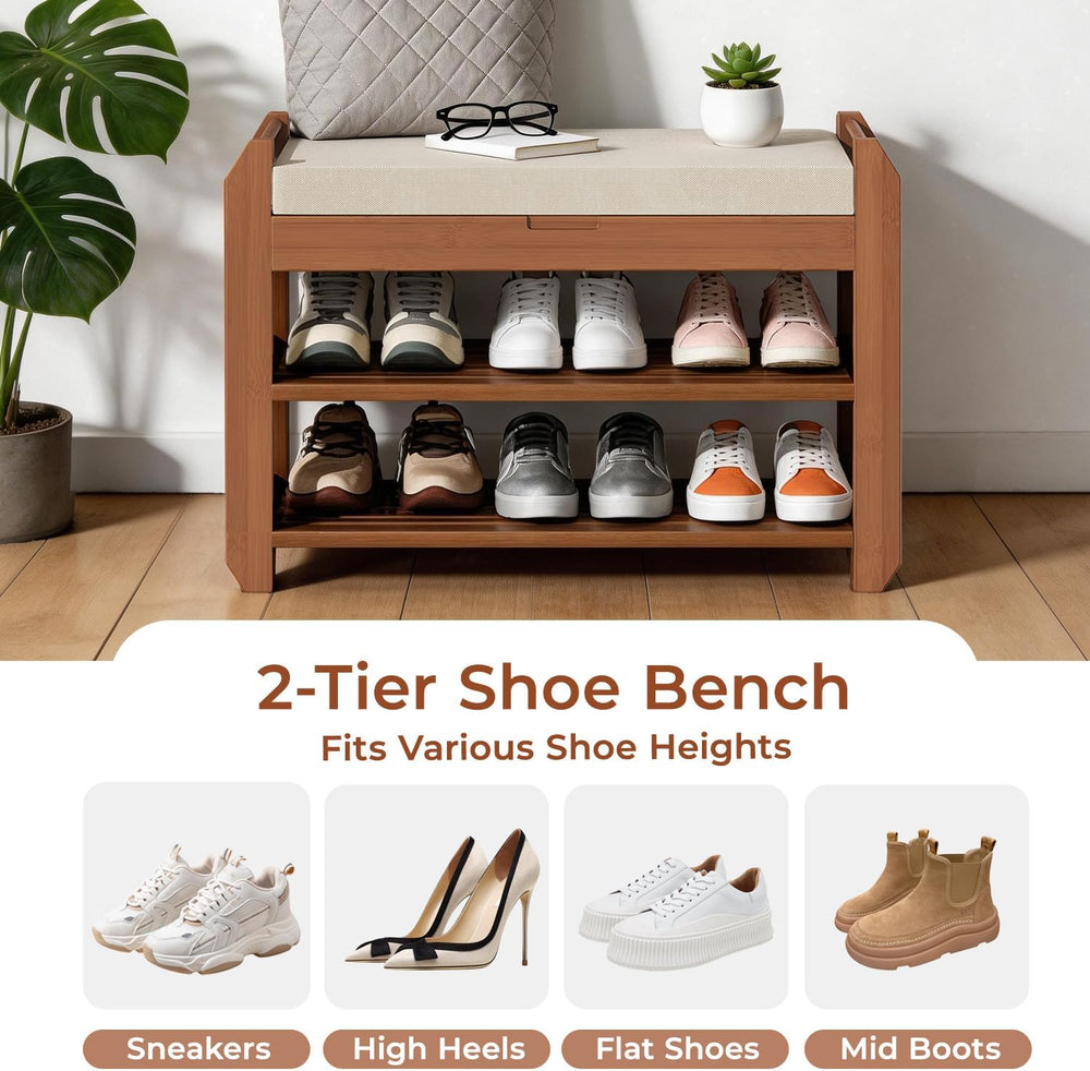 27.6" Shoe Rack Bench with Coat Rack, 2-Tier Entryway Storage Bench