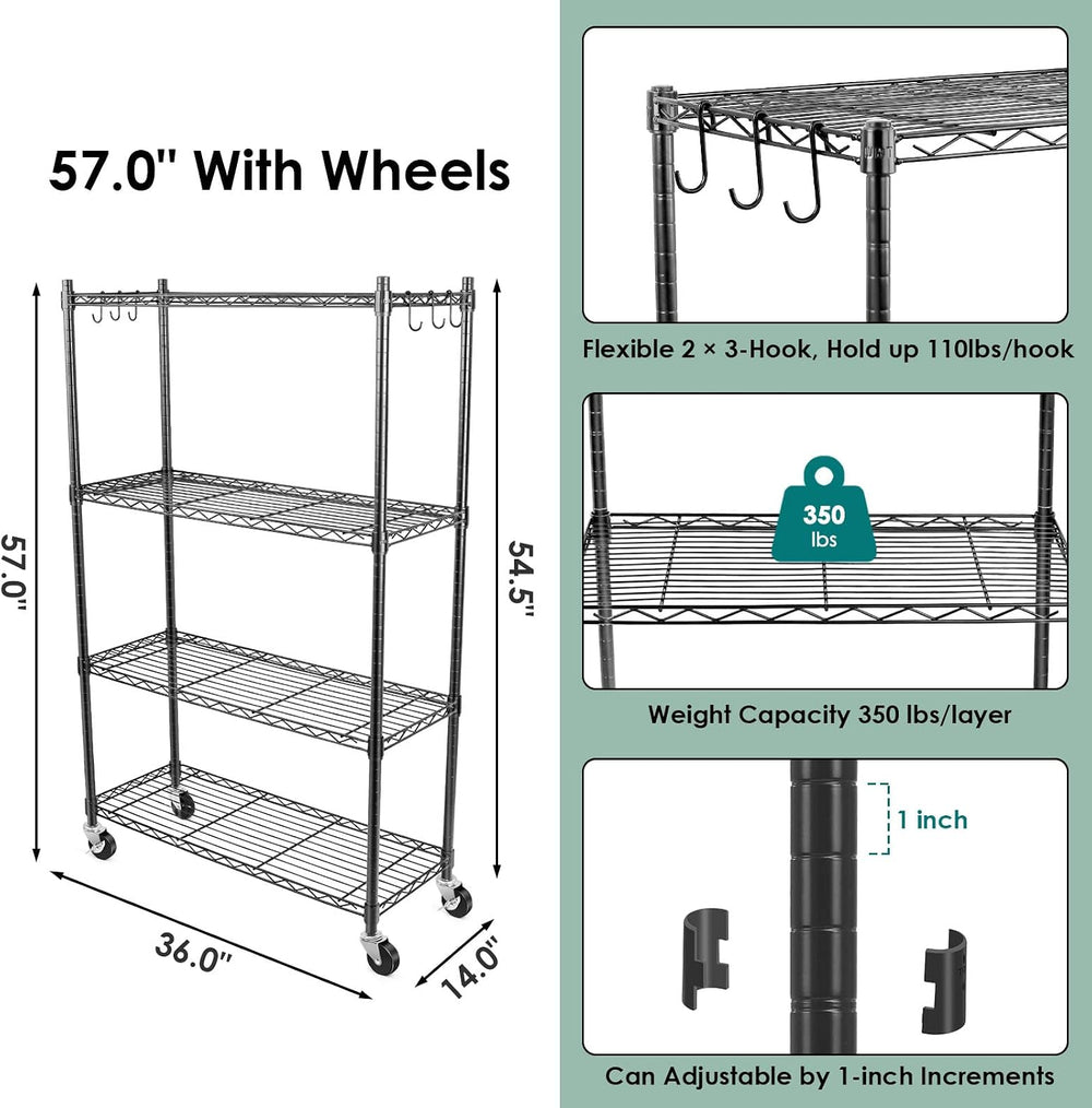 WDT 4-Tier Storage Shelves, Heavy Duty Metal Shelves Wire Rack Shelving Unit,...