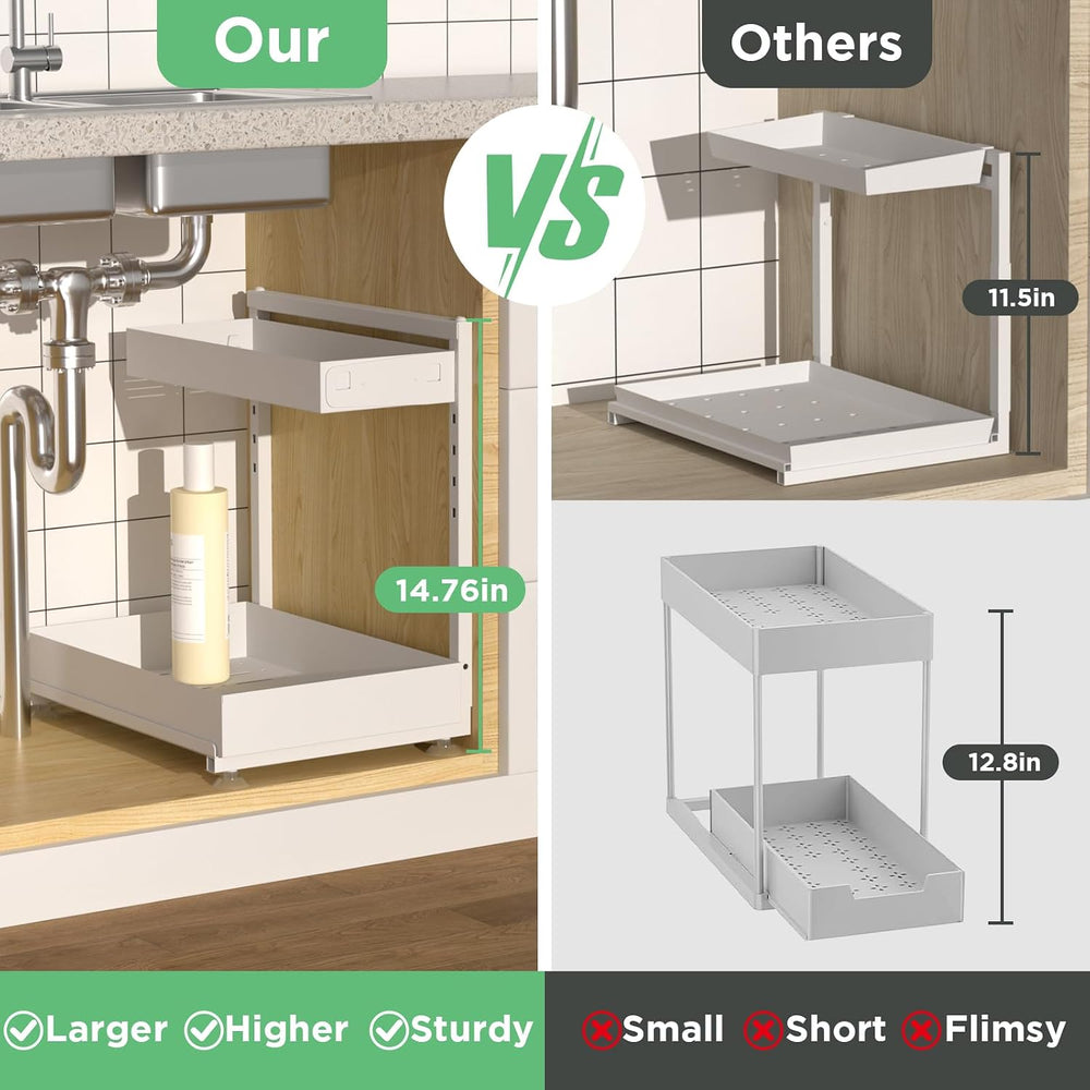 Under Sink Organizer Bathroom Kitchen: 2 Pack 2 Tier Metal Under Cabinet Stor...