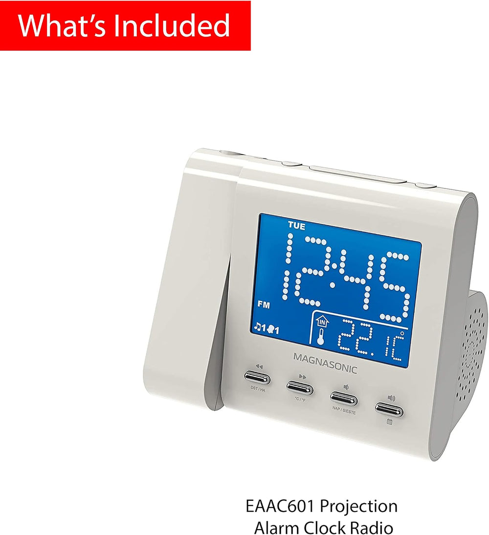 Magnasonic Projection Alarm Clock with AM/FM Radio, Battery Backup, Auto Time...