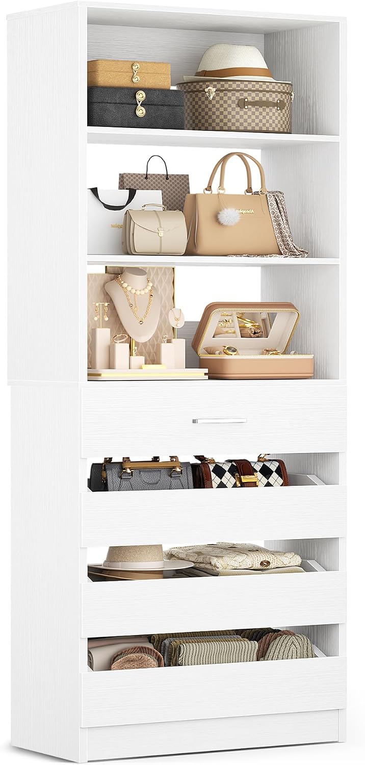Aheaplus 21.3" Closet System with 4 Drawers, Wood Closet Organizer, White