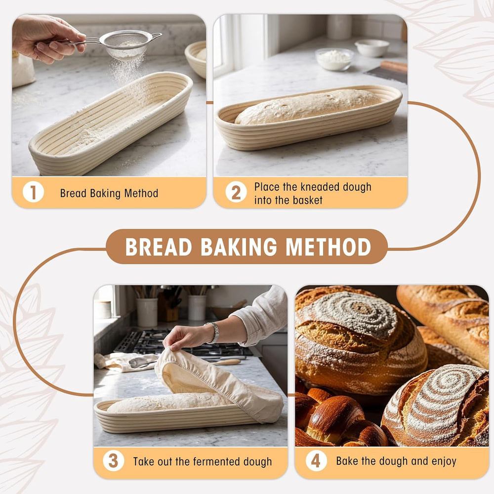 Vesici 17 Inches Baguette Banneton Proofing Basket with Linen Liner, 6 Pack